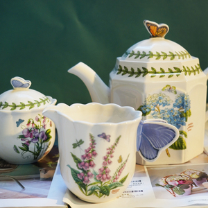 英国老牌陶瓷出口波特植物田园蝴蝶咖啡壶欧式下午茶壶具精致礼品