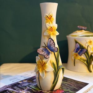 方亚陶瓷蝴蝶兰花水培花瓶细高陶瓷花插花瓶欧式新中式桌面装饰