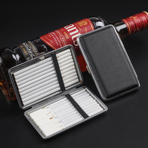 创意加长细烟20支装烟盒黑色橡皮筋超薄男士便携皮烟盒防压个性潮