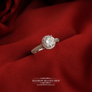 925纯银D色高定莫桑品质锆石克拉三排微镶超闪情侣求婚礼假钻戒指