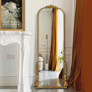法式复古欧式试衣镜子全身穿衣镜拱形雕花家用卧室壁挂墙落地镜子