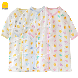 黄色小鸭婴儿睡袍夏季竹棉纱布新生儿家居服长版上衣和尚服0-3月