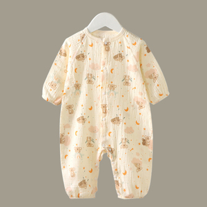 夏季薄款婴儿衣服新生连体衣男女宝宝初生66码纯棉纱布长袖三个月