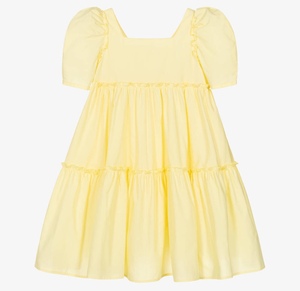 英国代购MONNALISA童装24新款女孩女童奶黄色连衣裙子纯棉公主裙