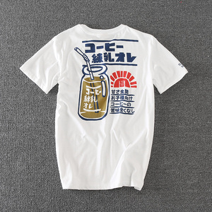 日式夏季男女情侣t恤 和风炼乳瓶日系短袖日语文字潮牌浮世绘t潮