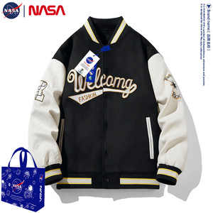 NASA潮牌联名外套夹克男双拼色万有引力环状山茶花刺绣棒球服夹克