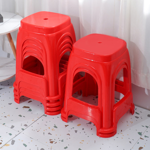 塑料凳子熟胶塑胶高凳板凳家用简约现代椅子加厚加高圆凳红方凳