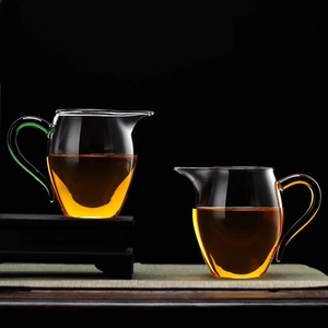 彩色把柄加厚玻璃琉璃柄公道杯Y-001纯手工茶海茶具Y-015绿粉白把
