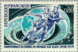 法国1971花样滑冰雕刻版1全新外国邮票
