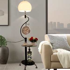 落地灯客厅卧室简约现代沙发置物茶几灯创意美式北欧钟表立式台灯