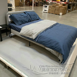 宜家IKEA斯拉图软包床架带靠垫铁艺床架家用北欧简约单双人含床板