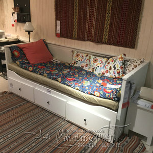 宜家坐卧两用床汉尼斯两用伸缩床框架3屉实木沙发床北欧国内代购