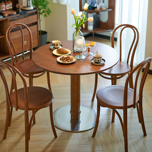 北欧实木圆桌大餐桌椅家用小户型圆形桌面客厅复古书桌洽谈桌