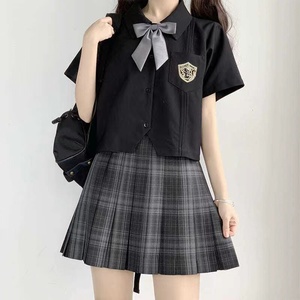日系黑白色衬衫jk制服短袖女夏学院风短袖衬衣基础款短款上衣学生