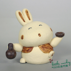 日本代购 醉酒的兔子 匠人手工 可爱 和风 陶制 公仔 手工艺摆件
