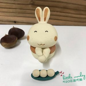 日本代购 兔子 年糕 匠人手工 可爱 和风 陶制 公仔 手工艺摆件