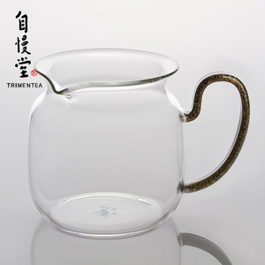 台湾自慢堂专利玻璃大茶盅侧把公道杯公杯耐热耐高温茶海茶道茶具