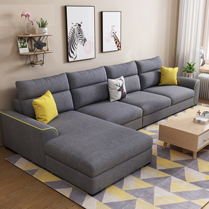 现代简约布艺沙发组合客厅家具家用小户型三人位北欧转角乳胶沙发