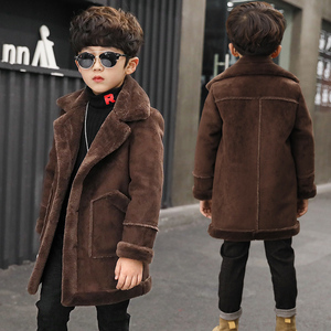 男童呢子大衣中长款2023冬季新款韩版中大儿童皮毛一体加绒厚外套