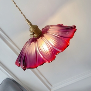 创意小清新ins紫色荷叶单头玻璃卧室吧台餐厅吊灯 北欧黄铜走廊灯