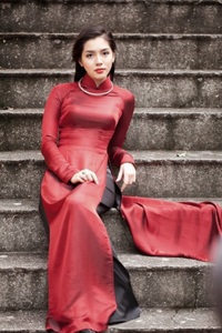 越南旗袍奥黛宋智孝同款纯色复古修身礼服连衣裙长款定做