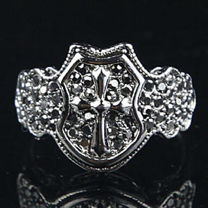 077欧美复古韩国时尚个性朋克镶钻十字架戒指环男女款装饰戒指