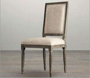 美式法式家具实木餐椅方背雕花橡木椅子柞木拉丝美式灰尘漆麻布椅