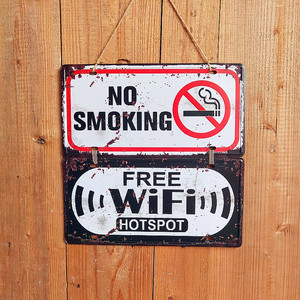欧式复古WIFI挂牌禁止吸烟门牌创意家居装饰牌铁制潮店指示牌标牌