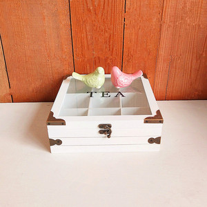 美式餐厅茶水间茶包盒整理收纳盒木质九格茶叶整理盒创意家居装饰