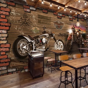 欧美复古摇滚音乐酒吧KTV咖啡厅个性壁纸壁画摩托机车3D背景墙纸