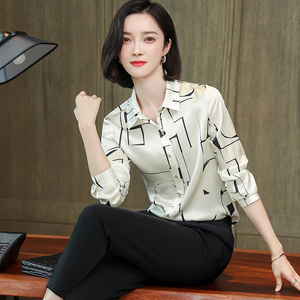 杭州重磅真丝衬衫女士2024年春季新款缎面长袖高端品牌桑蚕丝上衣