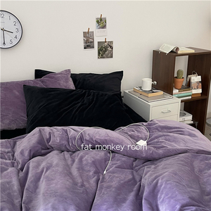 韩式小清新紫色牛奶绒床上四件套被罩床单高颜值毛绒珊瑚绒三件套
