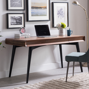 北欧简约黑胡桃木书桌日式新中式实木带抽屉写字台家用电脑桌书房