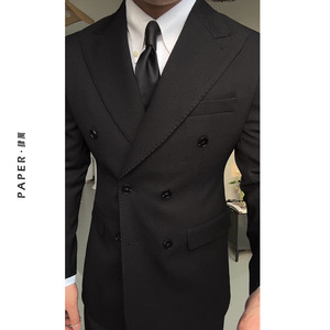 黑色双排扣戗驳领西服套装商务婚礼宴会纯色西装那不勒斯高级感男