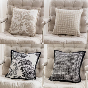 轻法式客厅沙发抱枕套米色靠枕小香风轻奢靠垫现代简约高级感黑白