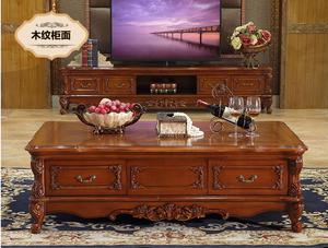 欧式茶几实木雕刻深色小户型客厅储物美式茶几电视柜组合