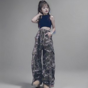 韩版儿童爵士舞服装女童街舞潮服练功迷彩裤现代舞嘻哈演出服套装