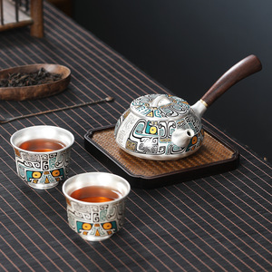礼品银茶具套装轻奢高档高端大气2024新款纯银鎏银茶杯银质茶壶