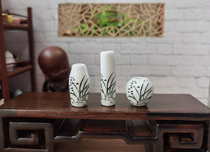 微缩食玩模型迷你陶瓷手绘兰花中国风小花瓶场景摆件拍照道具玩具
