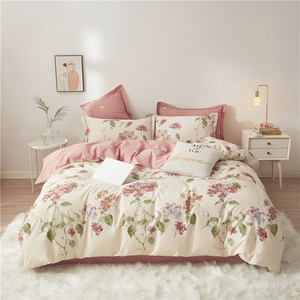 可定制花卉高密纯棉单人床上用品三件套粉蓝色被套床单四件套床笠
