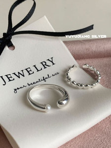 UU韩代款s925纯银水滴珍珠戒指小爱心开口食指戒小众设计简约时尚