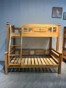 复式二楼床小户型儿童床字母1米8大床上下床双层床全实木子母床铺