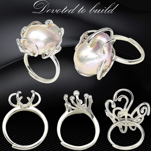 s925银珍珠戒指空托配件活口可调节纯银diy材料巴洛克异形珠指环