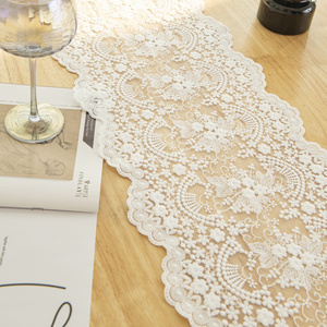 法式白色立体绣花蕾丝桌旗婚礼甜品台钢琴装饰长方形纱茶几布盖巾