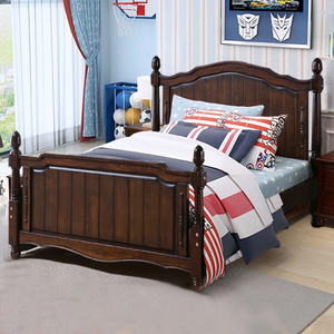 美式双人实木床轻奢家具乡村1.8现代简约欧式单人1.5米棕色主卧床