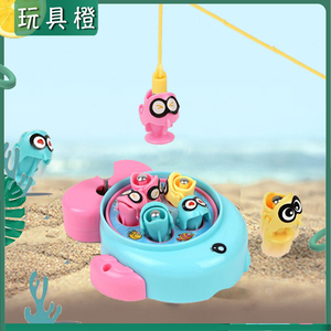 儿童发条钓鱼玩具套装鱼竿磁性小孩磁铁鱼益智塑料游戏机池小动物