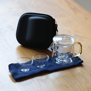 耐高温玻璃旅行茶具套装便携式包户外一壶二杯茶水分离快客杯茶壶