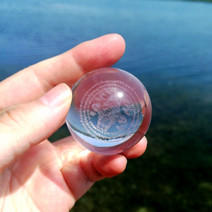 龙王坛城水解脱咒球形4厘米透明水晶球玛尼石圆球江河内供奉放生