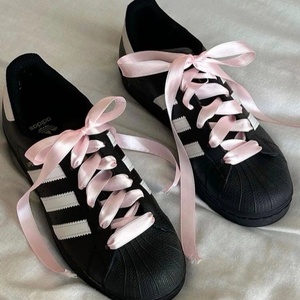 适配黑色addidas阿迪达斯贝壳头粉色丝带鞋带鞋绳改造装饰品