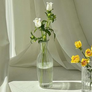 花瓶ins风长款客厅插花摆件仿真花装饰摆件咖啡厅透明玻璃瓶